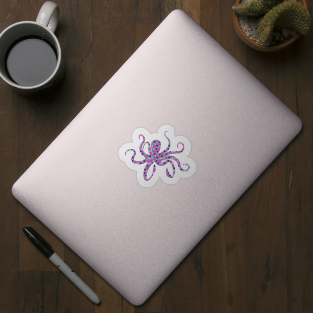Octopus Silhouette Filled with Blue & Purple Circles on Gray by Ali Cat Originals